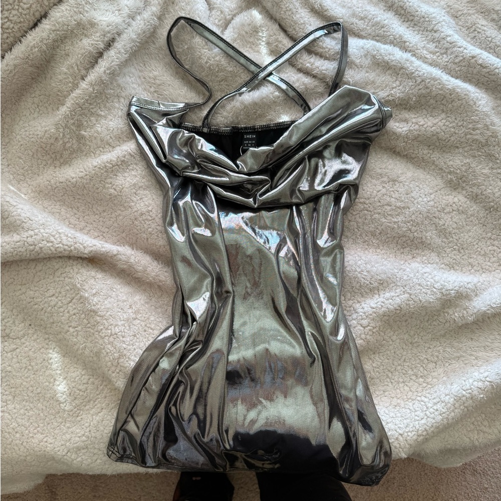 SHEIN Shiny Silver Metallic Top